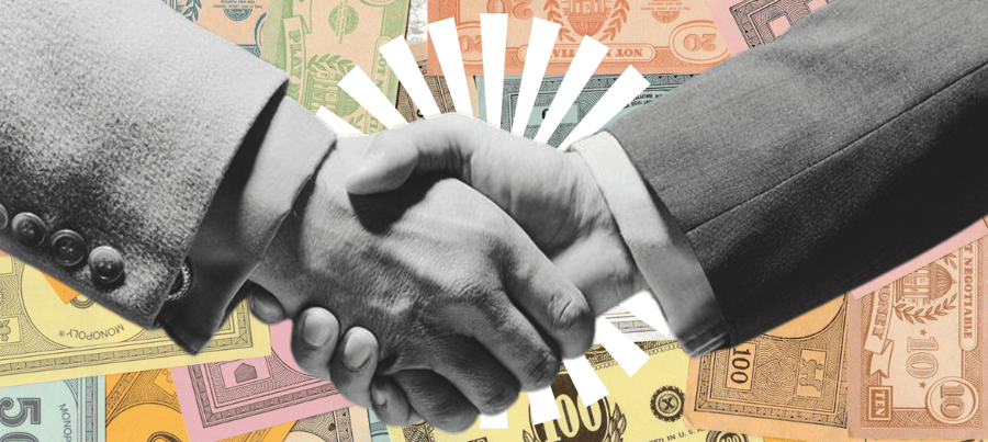 handshaking dollars